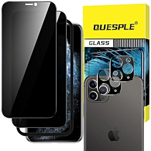 Image of QUESPLE Privacy Screen Protector for iPhone 11 Pro Max 6.5-Inch with Camera Lens Protector, Black Edge Anti Spy Tempered Glass Film with Easy Installation Tool, Case-Friendly, 2+2 Pack