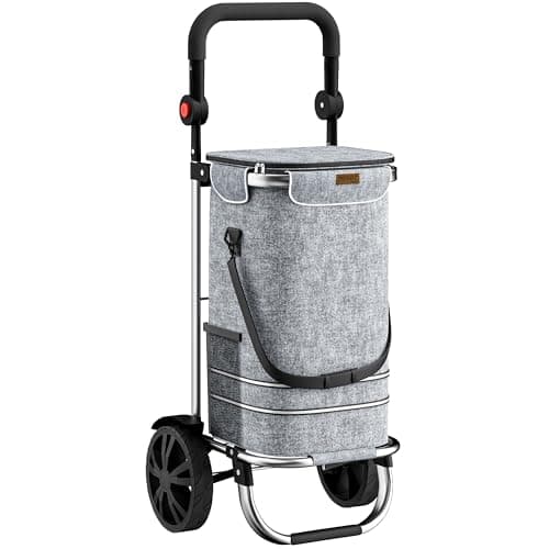 Image of MONZANA® 3in1 Shopping Trolley On Wheels with Cool Bag, 56Ltr Capacity, 2 Wheels, Lightweight, Foldable, Removable Insulated Bag, 50kg Capacity, Ideal Shopping Trolley and Wheeled Holdall | Grey