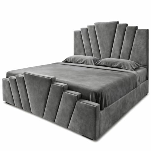 Image of Atomic Sleep Luxury Panel Ottoman Storage Bed Frame with Gas Lift | Plush Velvet | Single, Small Double, Double, King & Super King | Handmade in the UK (Grey Plush, 5FT-King Size)