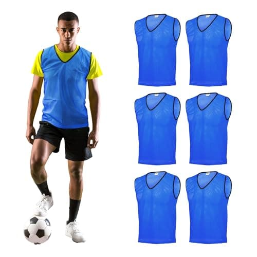 Image of GSi Sports Pinnies - Pack of 06 - Free Size for Youth/Adult - 5 Color Options - Soccer, Basketball Practice Vest (Blue)