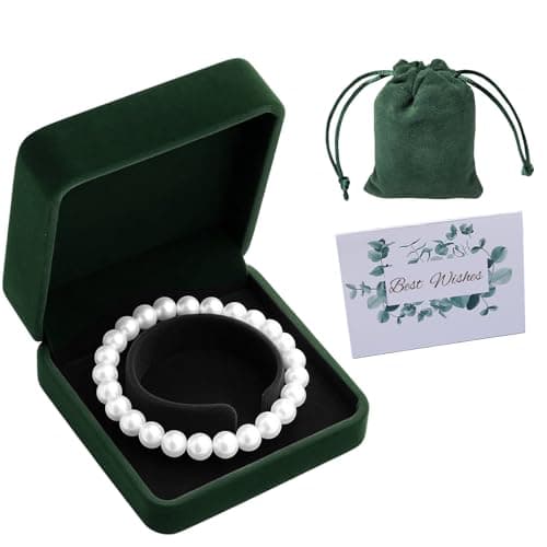 Image of Dark Green Bangle Box, Flocked Octagonal Bracelet Box with Drawstring Bag & Greeting Card, Elegant Women's Jewelry Storage Presentation Gift Box for Anniversary Birthday Wedding Engagement