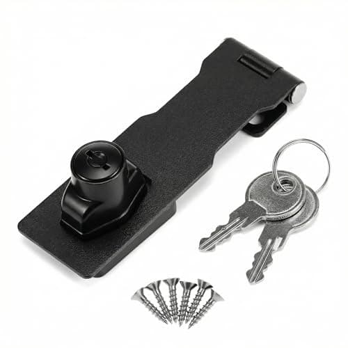Image of QWORK® Keyed Hasp Lock, Twist Knob Security Bolt Latch, Front Door, Garage, Box, Window, Cabinet, 4 Inch / 100mm, Black, 1 Pack