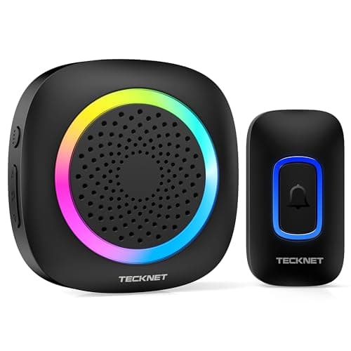Image of TECKNET Wireless Doorbell, Battery Powered Doorbell with RGB Light, IP66 Waterproof Portable Cordless Door Chime Kit, 1300 Feet Wireless Range, 60 Chimes & 5 Level Volume with 4.5 Year Battery Life