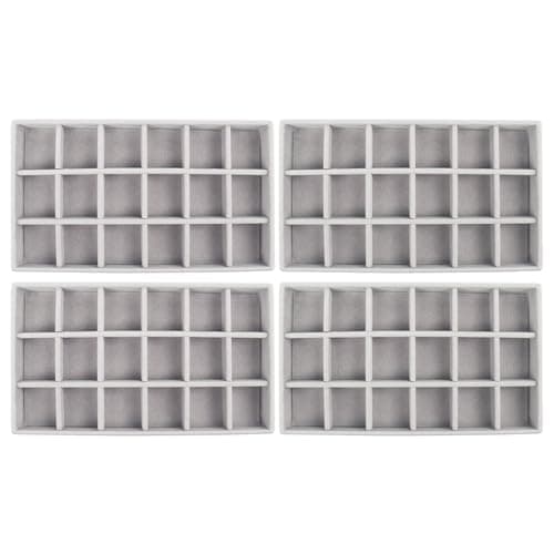 Image of Nwvuop 4 Pack Velvet Jewellery Organiser Tray 18-Compartment Earring Storage Organiser Stackable Jewellery Drawer Tray, Grey