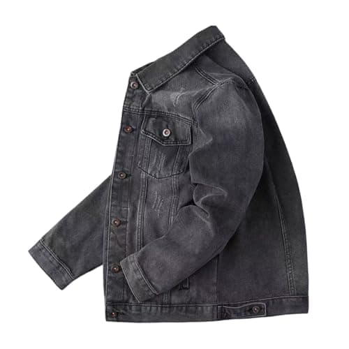 Image of Mens Denim Jackets Lightweight Black Denim Jacket Casual Jackets for Men UK Button Down Long Sleeve Trucker Jean Coat