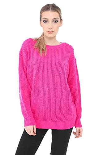 Image of New Ladies Women Oversized Long Sleeve Knitted Baggy Jumper Sweater Crew Neck Pullover Top[Cyclamen,SM]