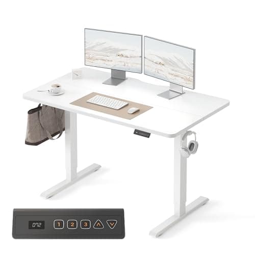 Image of FEZIBO Electric Height Adjustable Standing Desk with digital display control panel, 60x120cm Ergonomic Home Office Table for sit stand with Splice Board & White Wood Grain Surface