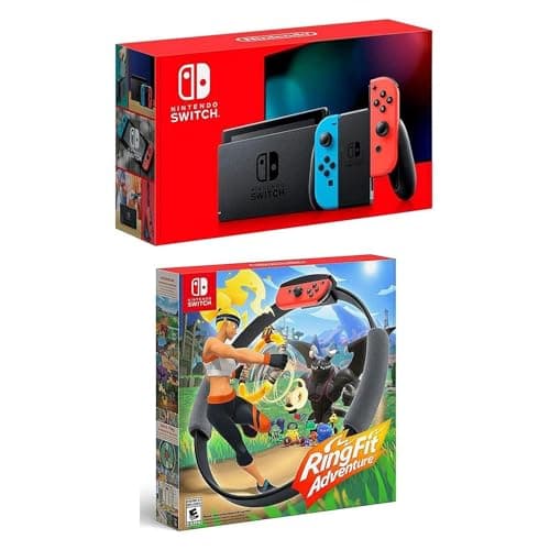 Image of Nintendo 32GB Nintendo Switch with Neon Blue & Neon Red Joy-Con Controllers - with Nintendo Ring Fit Adventure for Nintendo Switch (Renewed)