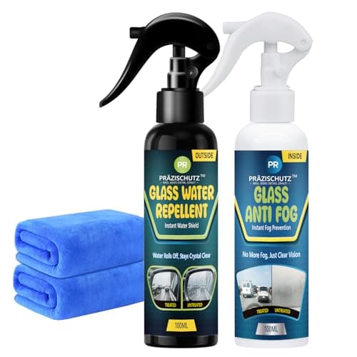 Image of PRAZISCHUTZ Glass Water Repellent Spray & Anti Fog Spray for Car Windshield, Long Lasting Waterproof & Fog-Free Coating for Clear Vision – Easy Application for All Glass Surfaces- Pack of 2