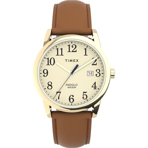 Image of Timex Easy Reader® Women's Color Pop 38 mm Watch, Cream Dial, Brown Leather Strap TW2R62700