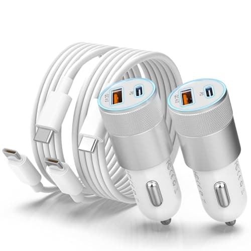 Image of 2 Pack 48W Car Charger Adapter and Cable Lighter USB Charger for iPhone 16 15 Pro Samsung S23/22 iPad, with 2xUSB C to C Cable PD3.0 Car Phone Charger Cigarette 12V USB Socket