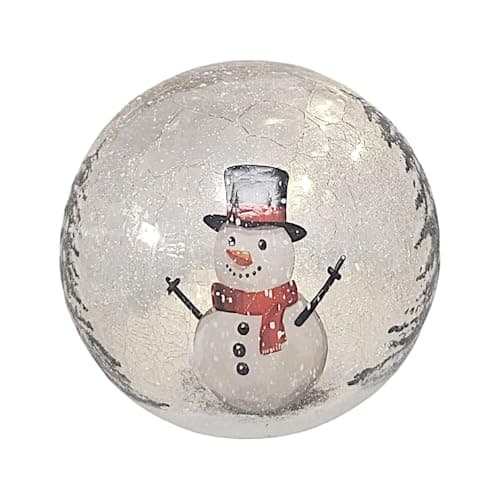 Image of Divas World LED 15cm Crackle Glass Light Snowman Ball Christmas Ornament Garden Decor Battery Operated with Timer Function