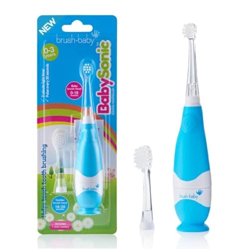 Image of Brush-Baby - BabySonic Blue Electric Toothbrush, 0-36 Months - Soft, Gentle Vibrating Toothbrush for Sensitive Gums & New Teeth - with LED Light & Suction Base - Baby & Toddler Brush Heads