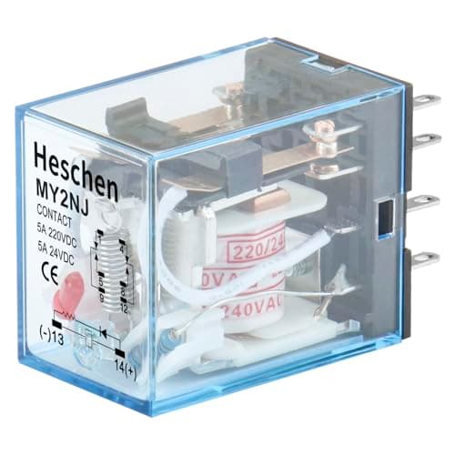 Image of Heschen Gereral Purpose Relay, MY2NJ, 220VAC Coil, 5A 24VDC/220VAC, DPDT, LED Indicator