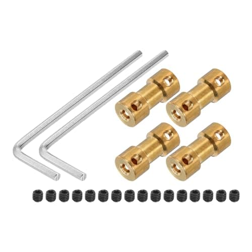 Image of sourcing map 3mm to 4mm Bore Rigid Coupling 20mm Length 9mm Dia M3 Brass Shaft Coupler Connector for 3D Printers DIY Car Boat Copper Tone, with 4pcs Coupling, 16pcs Screws, 2pcs Wrench