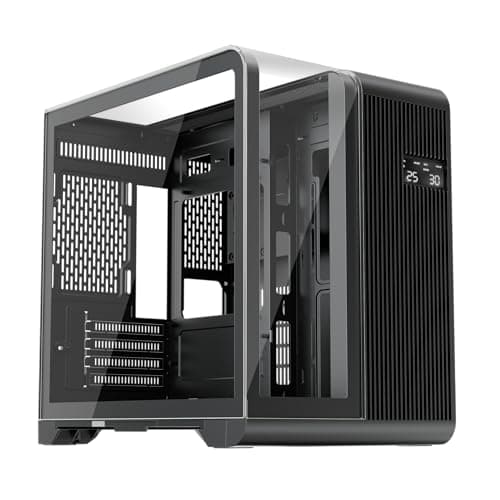 Image of 1st Player RT5 Micro ATX PC Gaming Case - Dual Chamber, LED Screen and Curved Panoramic Tempered Glass (RT5 Black No Fans)