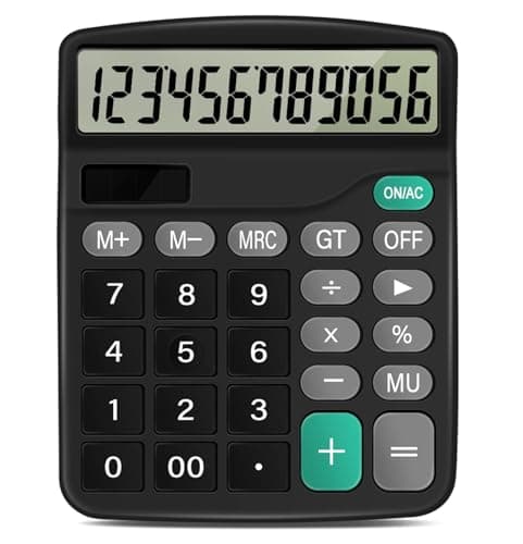 Image of lohey Calculator, 12 Digit Desk Calculators with Large Display and Big Sensitive Button, Solar and Battery Dual Power, Large Calculator Stationery for Office Home School (Black)