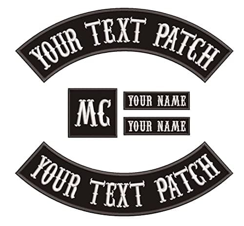Image of QIMAMADE Set of 5 Custom Patch Embroidered Rocker Patches Personalized Motorcycle Biker Large Badge Back Patch for Vest Jacket Jeans, Black Name Patch Iron on Sew on Size XL