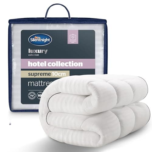 Image of Silentnight Hotel Collection Supreme Mattress Topper - 10cm Thick Deep for Comfort - Filled with Finest Fibres to Rejuvenate Your Bed - Soft Quilted Embossed Cover & Box-Stitched Edge, Double