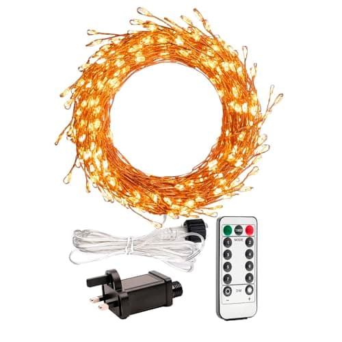 Image of RESNICE 20ft Firecracker Light String 200 LED Warm White Plug-in Indoor Copper Wire LED String Fairy Lights with Remote Control for Christmas Tree, Plants, Bedroom, Garden, Patio, Backyard