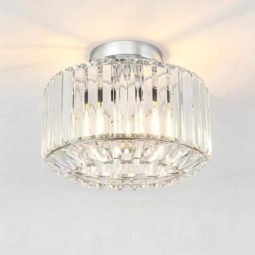 Image of ANWIO Crystal Ceilings Light,Modern Industrial Chandeliers Light Fittings Ceilings,LED Ceiling Lights Living Room for Bedroom Hallway Kitchen Bathroom,Dia 26.5cm,Silver Lights Shade(E27 Base)