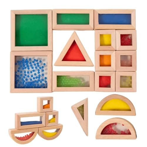 Image of Kids Wooden Blocks - 15-Piece Educational Learning STEM Toy, Sensory Sorting Brick Stacking, Preschool Building Set | Birthday For Boys Girls Classroom Travel, Children Building Toys St