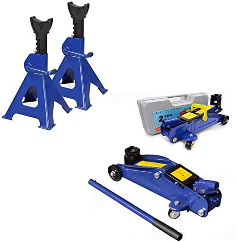 Image of Heavy Duty 2 Tonne Hydraulic Trolley Floor Jack 135-320 mm Quick Lift with Case + 2Pcs 3 Ton Axle Stands Combo Kit