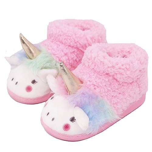 Image of Sugmzox Girls Slippers, Size 1-2, Pink, Cozy Soft Warm House Slippers, Non-Slip, Unicorn Design, Winter, Toddler Girls