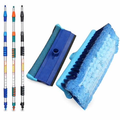 Image of 3m Telescopic Water Fed Brush – Extendable Car & Window Cleaning Brush with Hose Connector, Soft Bristles & Squeegee, Aluminium Pole for Cars, Vans, Windows & Conservatories