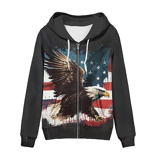 Image of Uourmeti Hoodies Zip Up Jacket for Women Teen Girls Fall Sweatshirt XS-5XL, American Flag Eagle, XXXXL