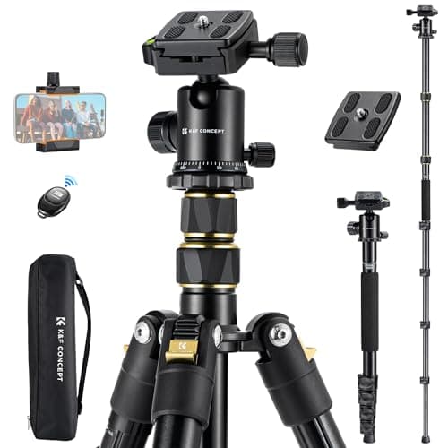 Image of K&F CONCEPT 72"/184cm Camera Tripod, Lightweight and Compact Tripod with Ball Head, Travel Stand for DSLR with Phone Holder, Remote Control and Quick Release Plate*2, Load Capacity 10kg/22lbs