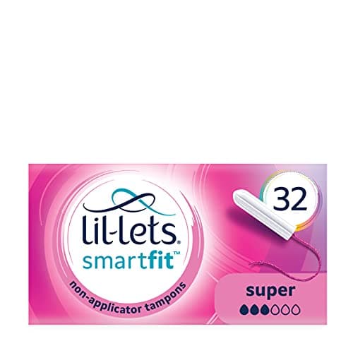 Image of Lil-Lets Non-Applicator Super Tampons, 32 Count (Pack of 1), For Medium to Heavy Flow, 3 Droplets, Plant-Based, SmartFit™ Non-App Tampon