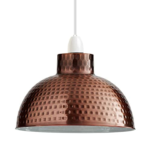 Image of LEDSone Modern Pendant Lampshade 26 cm Metal Hammered Square Texture Hanging Ceiling Light Shade with Reducer Plate Chandelier E27 Decorative for Kitchen Bedroom Bar Restaurant (Copper)