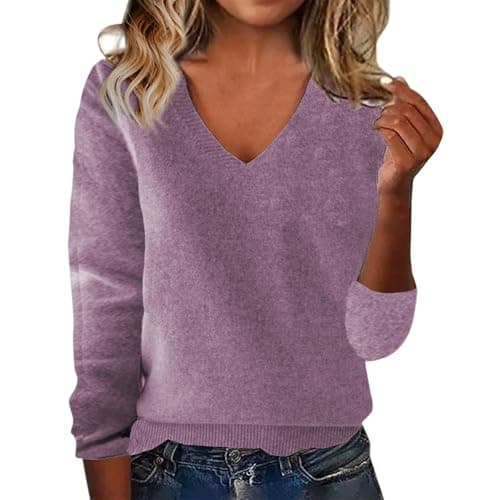 Image of Cashmere Jumpers Ladies Women's Winter Knitted Sweaters Low Neck V Neck Warm Base Jumpers Long Sleeved Solid Color Sweater Christmas Ski Sweaters for Women UK Travel Essentials Pullover for Mom