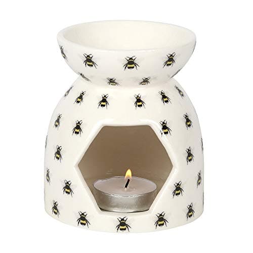 Image of Cheerful All-Over Bee Print White Oil Burner - 14cm x 13.2cm (1 Pc.) - Simple and Stylish Ceramic Design, Ideal for Fragrancing Your Home with Diluted Oils or Wax Melts