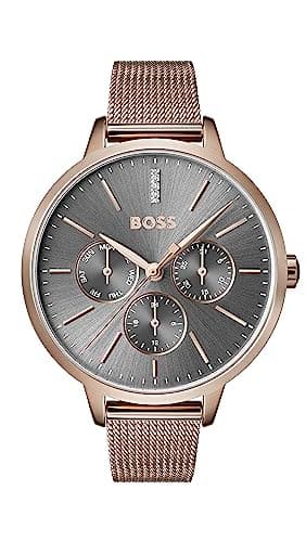 Image of BOSS Analogue Multifunction Quartz Watch for Women SYMPHONY Collection with Carnation Gold Colored Stainless Steel Mesh Bracelet - 1502424