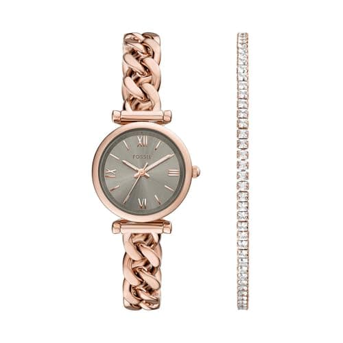 Image of FOSSIL Carlie Watch for Women, Rose Gold Tone Quartz Three Hand Movement with Stainless Steel Strap