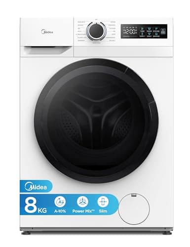 Image of Midea Freestanding 8 KG Front Load Washing Machine Slim,A-10% Class,Steam Wash,Turbo Quick Wash,Durable Inverter BLDC,1400 RPM,White-MF110W80BA10/W-UK