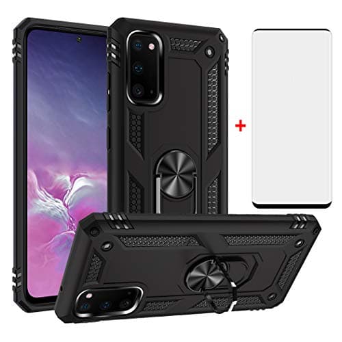 Image of Phone Case for Samsung Galaxy S20/5G with Tempered Glass Screen Protector Cover Magnetic Stand Ring Holder Accessories Heavy Duty Rugged Protective Shockproof Hard Bumper SM-G980F/DS S 20 Mens Black