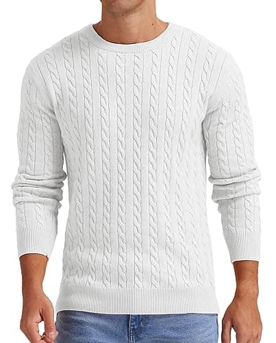 Image of Sailwind Men's Cable Knit Jumpers Crewneck Jumper for Men Classic Pullover Sweater Soft Casual Knitwear with Ribbing Edge (White, L)
