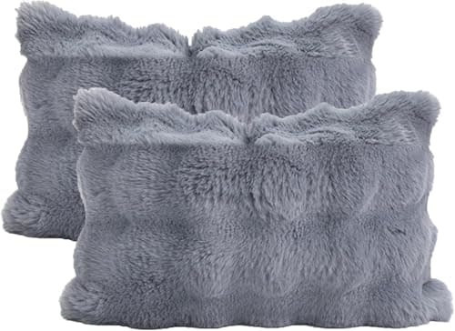 Image of FZKun 2pcs Soft Faux Fur Fleece Pillowcases - Square/Rectangle Shaped Luxury Decorative Throw Pillow Covers Winter Warm Cushion Cover for Couch Sofa Bed (pillow Insert Not Included) (30 * 50cm,Grey)