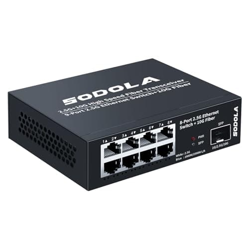 Image of SODOLA Unmanaged 9 Port 2.5Gb Ethernet Switch, 8x 2.5G Base-T Ports, 1x 10G SFP+, Plug & Play, Fanless Multi-Gigabit Network Switch Ethernet Splitter for Wireless AP, NAS, PC