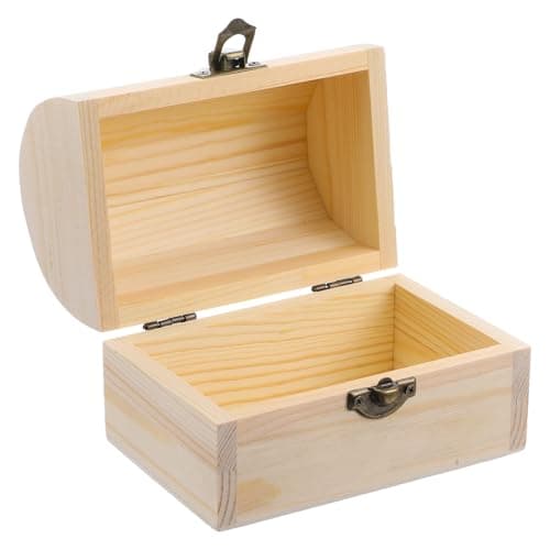 Image of Yolev Unfinished Wood Box Vintage Wooden Box with Hinged Lid and Locking Clasp Decorative Treasure Chest Box Plain Wooden Chest Box for Art Hobbies DIY Craft Jewelry Gift Storage