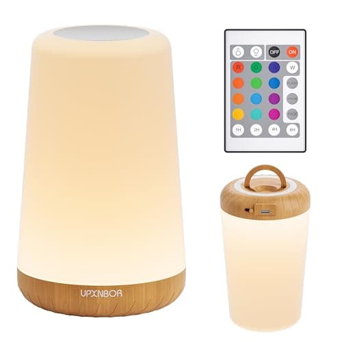 Image of UPXNBOR Night Light, LED Touch Bedside Table Lamp with Remote Control Dimmable Light, 13 RGB Colours and 5 Brightness Levels, Timer, Hook, USB Rechargeable, Portable Lamp for Bedroom, Living Room