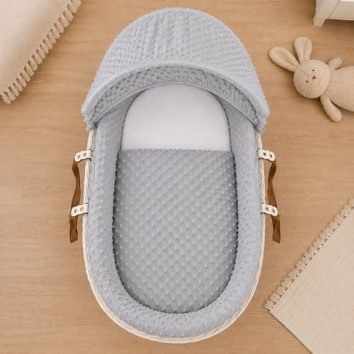 Image of For Your Little One Moses Basket Bedding Set – Waffle & Dimple Designs with Hood, Quilt & Bumper | Soft & Breathable (Moses Basket Not Included!) (Dimple, Grey)