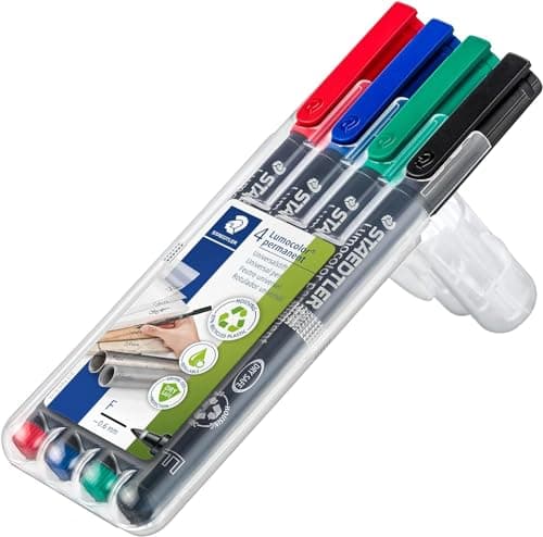 Image of STAEDTLER 318 WP4 Lumocolor Permanent Pen, Fine Line Width, 0.6mm - Assorted Colours (Pack of 4)