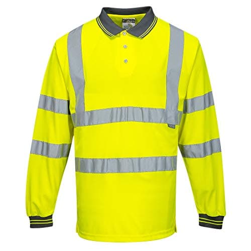 Image of Portwest S277 Men's Hi Vis Long Sleeve Polo Shirt - Reflective High Viz Outdoor Safety Security Workwear Top, Yellow, L