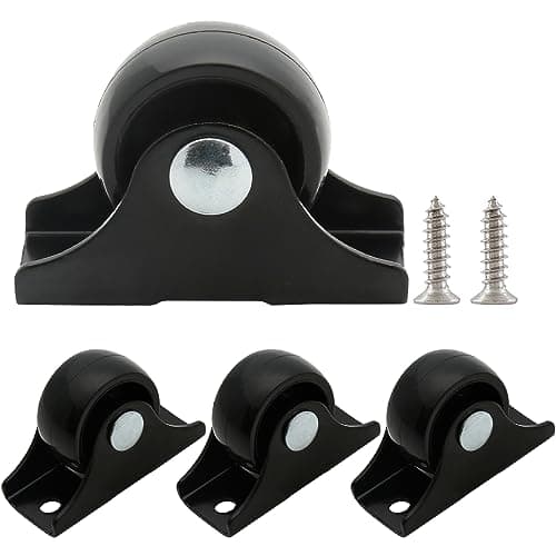 Image of Cjueiom 4pcs 25mm / 1 Inch Black Trolley Wheels, Rigid Fixed Non Swivel Casters with Metal Top Plate, Small Furniture Replacement Wheels