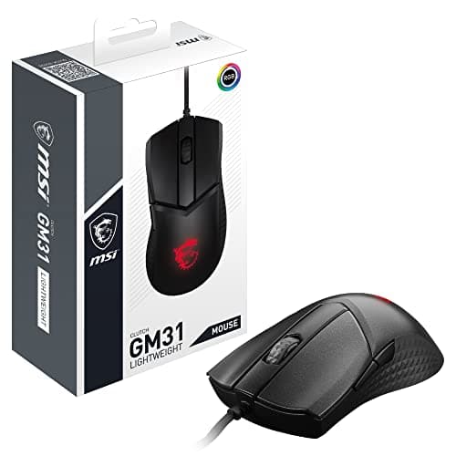 Image of MSI CLUTCH GM31 LIGHTWEIGHT Gaming Mouse - 12000 DPI Optical Sensor, Right-Handed, 60M+ Click OMRON Switches, 6-Buttons, FriXionFree Cable, 1ms Latency, RGB Mystic Light, 58g - Wired