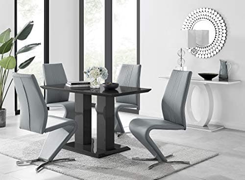Image of Furniturebox UK Imperia Modern Black High Gloss Dining Table And 4 Luxury Willow Dining Chairs Set (Dining Table + 4 Elephant Grey Willow Chairs)
